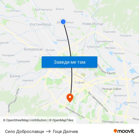 Село Доброславци to Гоце Делчев map