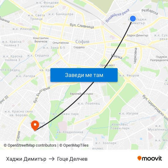 Хаджи Димитър to Гоце Делчев map