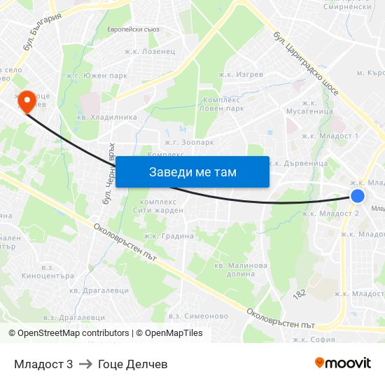 Младост 3 to Гоце Делчев map