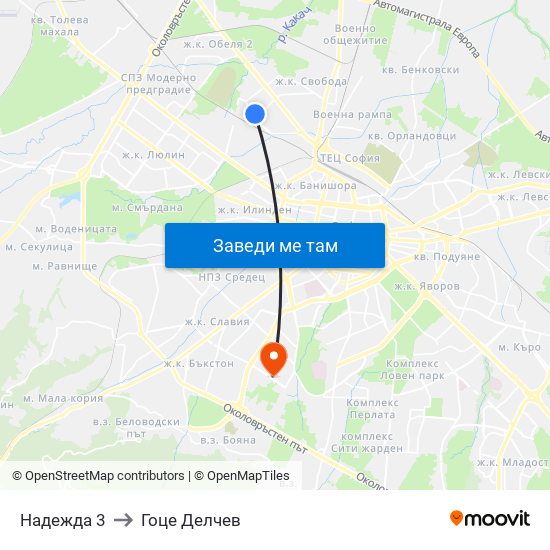 Надежда 3 to Гоце Делчев map