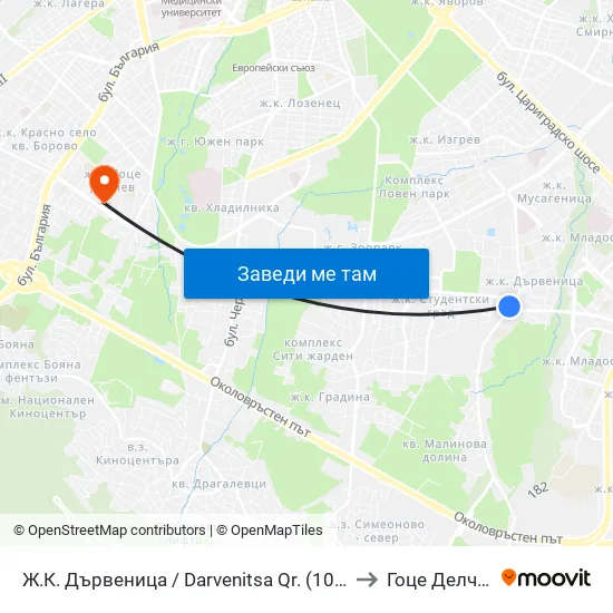 Ж.К. Дървеница / Darvenitsa Qr. (1012) to Гоце Делчев map
