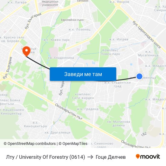 Лту / University Of Forestry (0614) to Гоце Делчев map