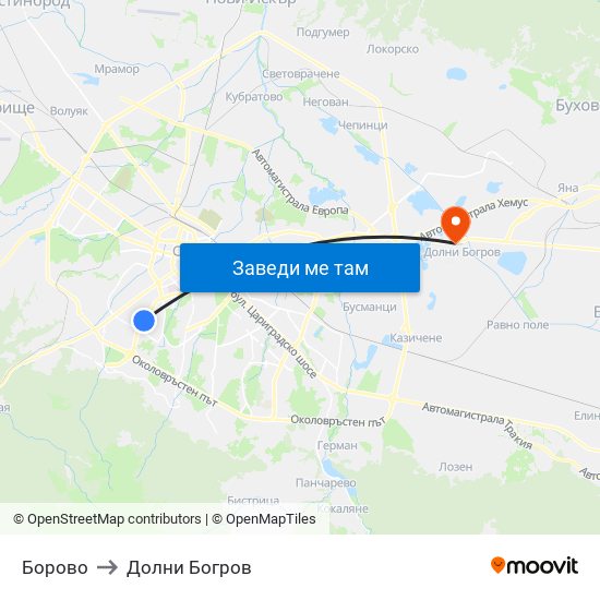 Борово to Долни Богров map