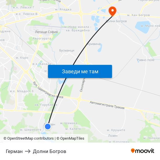 Герман to Долни Богров map