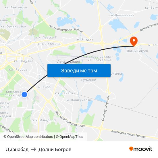 Дианабад to Долни Богров map