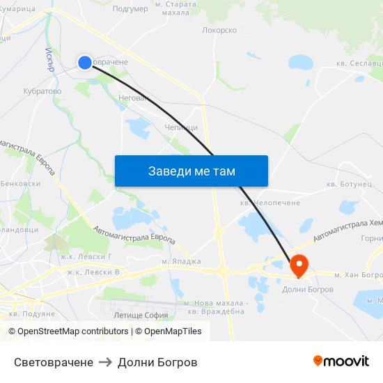 Световрачене to Долни Богров map