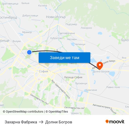 Захарна Фабрика to Долни Богров map