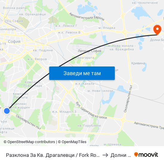 Разклона За Кв. Драгалевци / Fork Road To Dragalevtsi Qr. (1457) to Долни Богров map