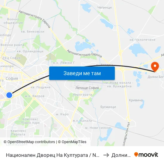Ⓜ️ Национален Дворец На Културата / National Palace Of Culture (1139) to Долни Богров map