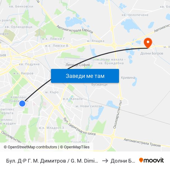 Бул. Д-Р Г. М. Димитров / G. M. Dimitrov Blvd. (0317) to Долни Богров map