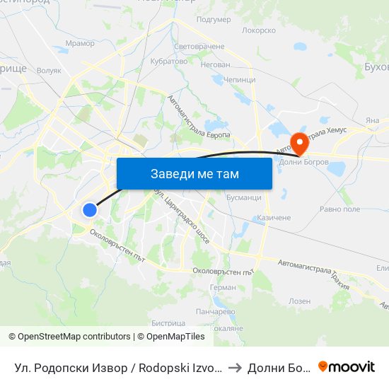 Ул. Родопски Извор / Rodopski Izvor St. (2730) to Долни Богров map