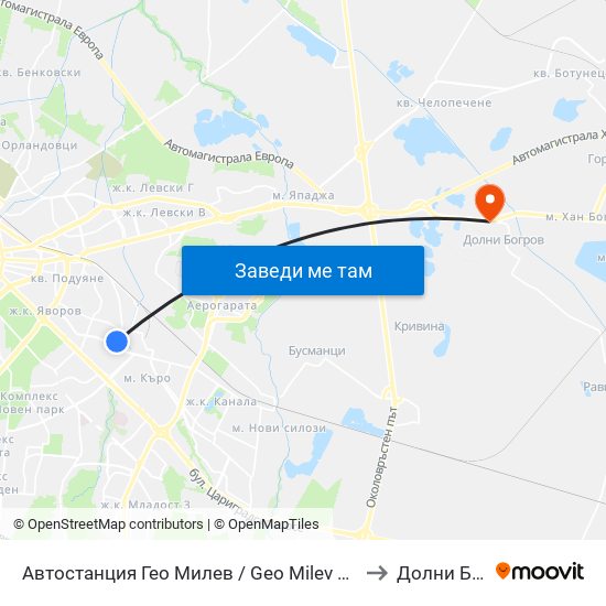 Автостанция Гео Милев / Geo Milev Bus Station (0052) to Долни Богров map