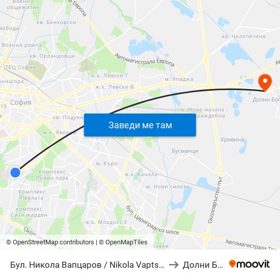 Бул. Никола Вапцаров / Nikola Vaptsarov Blvd. (0344) to Долни Богров map