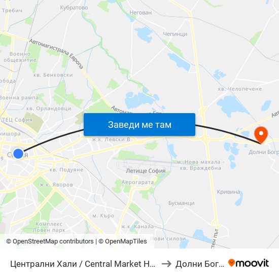 Централни Хали / Central Market Hall (2337) to Долни Богров map
