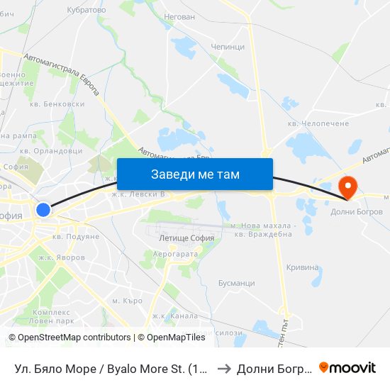 Ул. Бяло Море / Byalo More St. (1859) to Долни Богров map