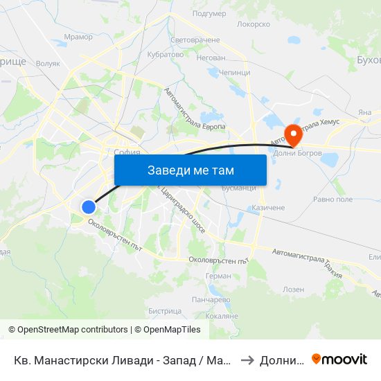 Кв. Манастирски Ливади - Запад / Manastirski Livadi - West Qr. (0582) to Долни Богров map