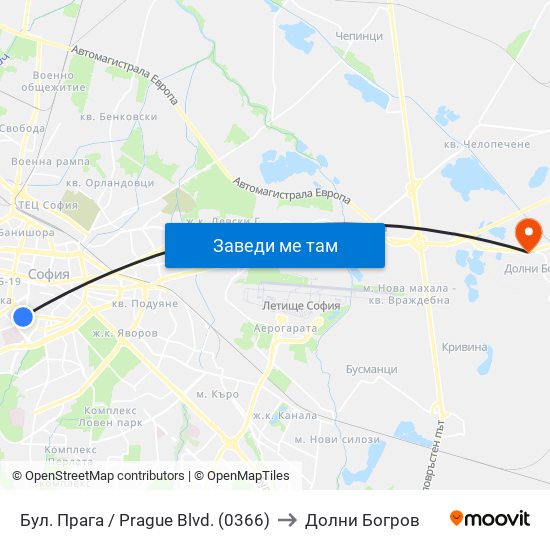 Бул. Прага / Prague Blvd. (0366) to Долни Богров map