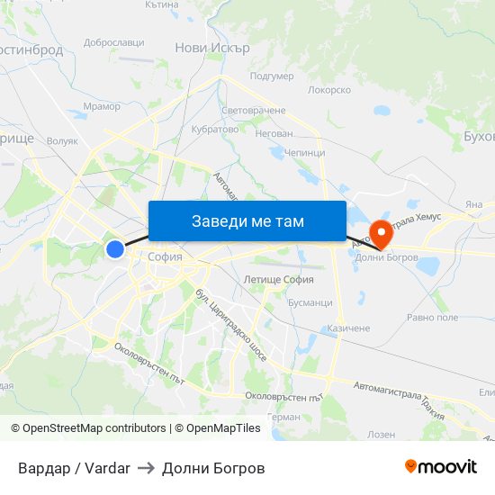 Вардар / Vardar to Долни Богров map