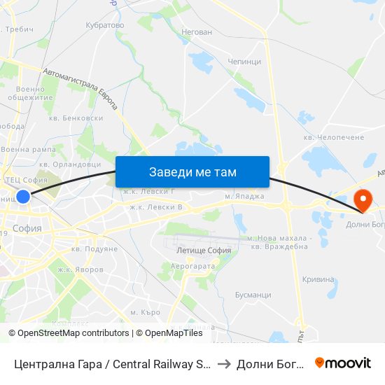 Централна Гара / Central Railway Station to Долни Богров map