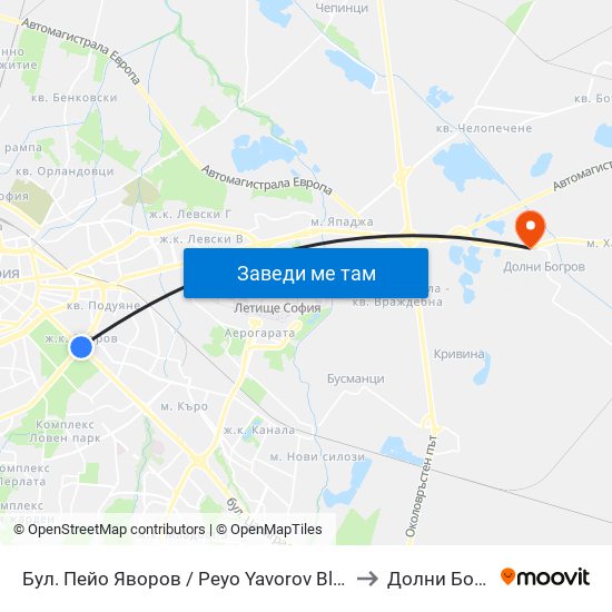 Бул. Пейо Яворов / Peyo Yavorov Blvd. (0073) to Долни Богров map