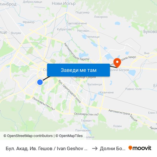 Бул. Акад. Ив. Гешов / Ivan Geshov Blvd. (2804) to Долни Богров map