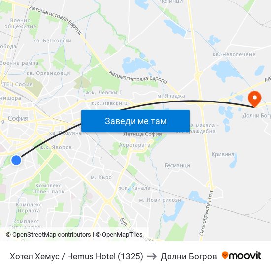 Хотел Хемус / Hemus Hotel (1325) to Долни Богров map