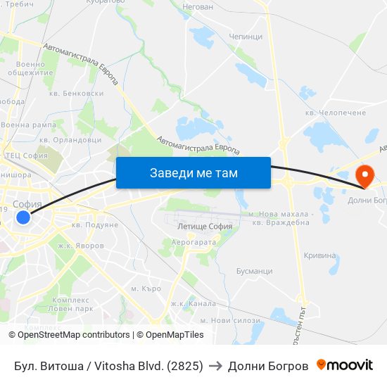 Бул. Витоша / Vitosha Blvd. (2825) to Долни Богров map