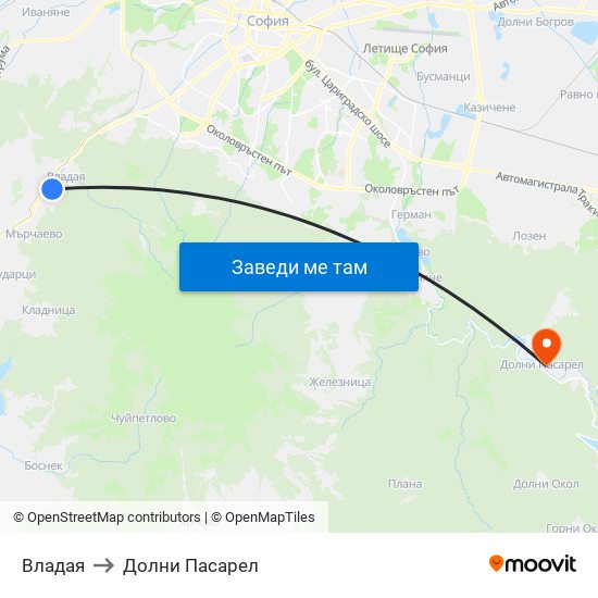 Владая to Долни Пасарел map