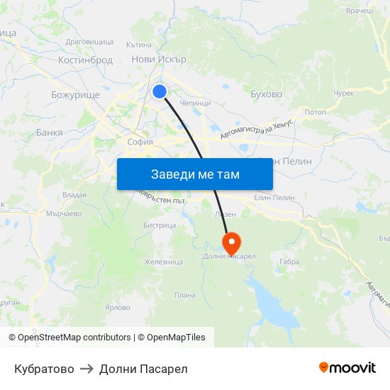 Кубратово to Долни Пасарел map