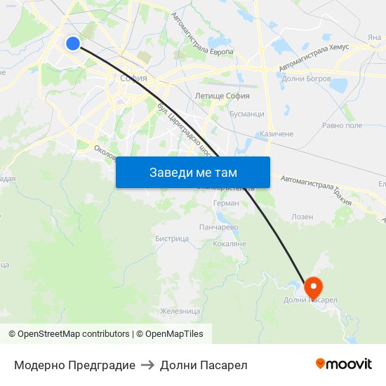 Модерно Предградие to Долни Пасарел map