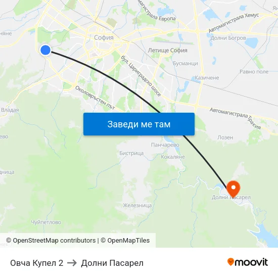 Овча Купел 2 to Долни Пасарел map