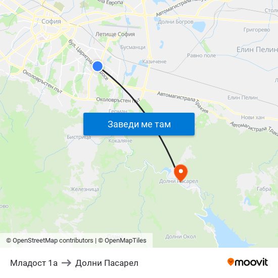 Младост 1а to Долни Пасарел map