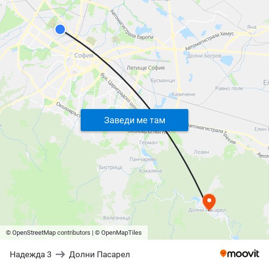 Надежда 3 to Долни Пасарел map
