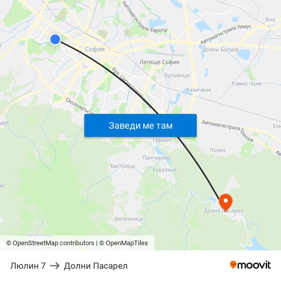 Люлин 7 to Долни Пасарел map