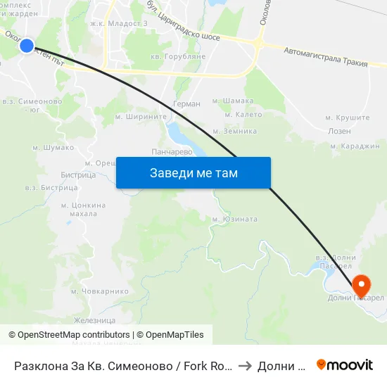 Разклона За Кв. Симеоново / Fork Road To Simeonovo Qr. (1459) to Долни Пасарел map