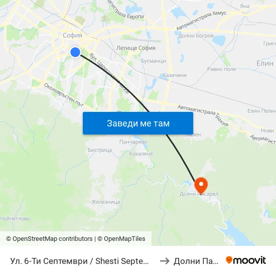 Ул. 6-Ти Септември / Shesti Septemvri St. (1807) to Долни Пасарел map