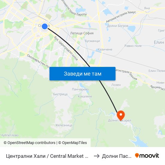 Централни Хали / Central Market Hall (2334) to Долни Пасарел map