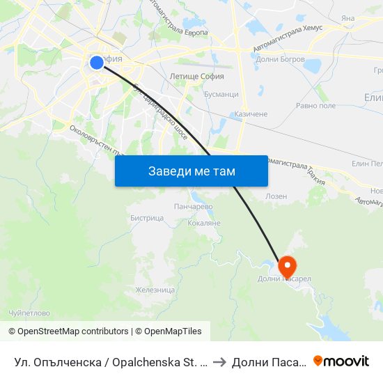 Ул. Опълченска / Opalchenska St. (2085) to Долни Пасарел map