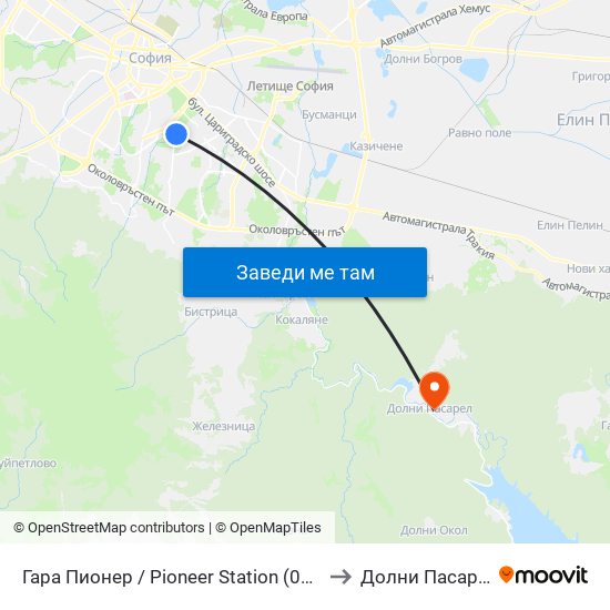 Гара Пионер / Pioneer Station (0465) to Долни Пасарел map
