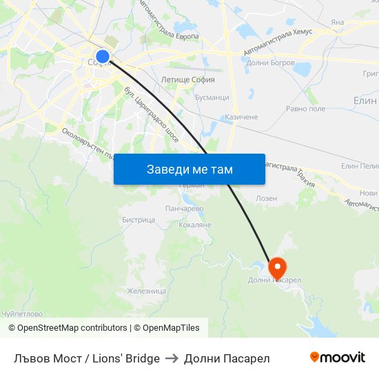 Лъвов Мост / Lions' Bridge to Долни Пасарел map