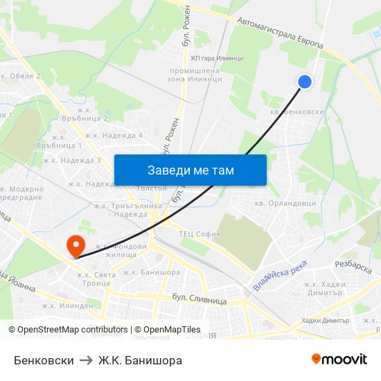 Бенковски to Ж.К. Банишора map