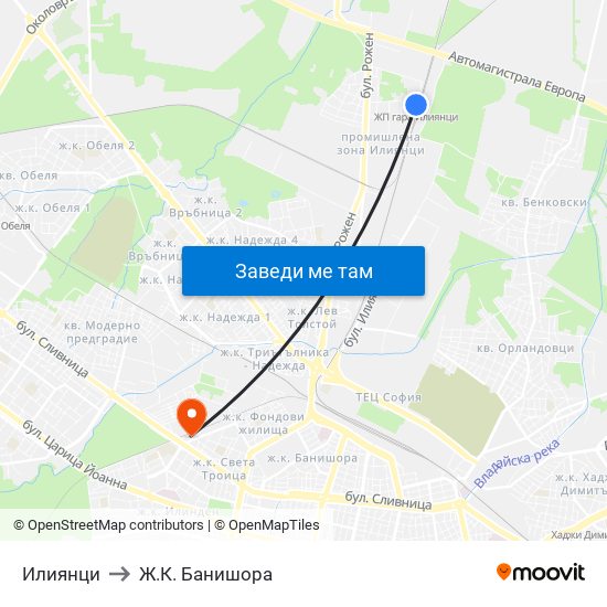 Илиянци to Ж.К. Банишора map