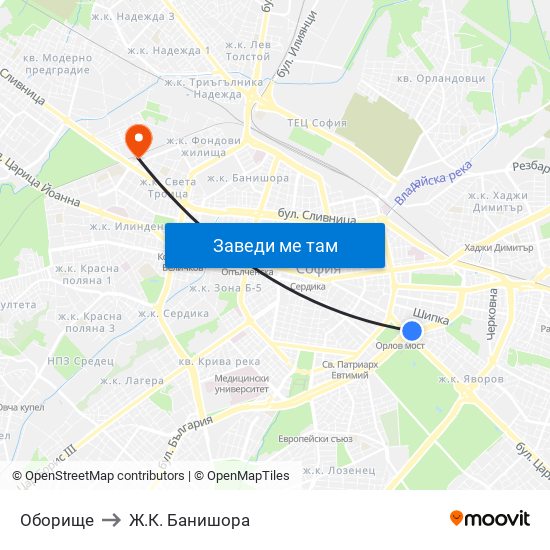 Оборище to Ж.К. Банишора map