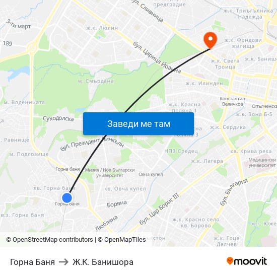 Горна Баня to Ж.К. Банишора map