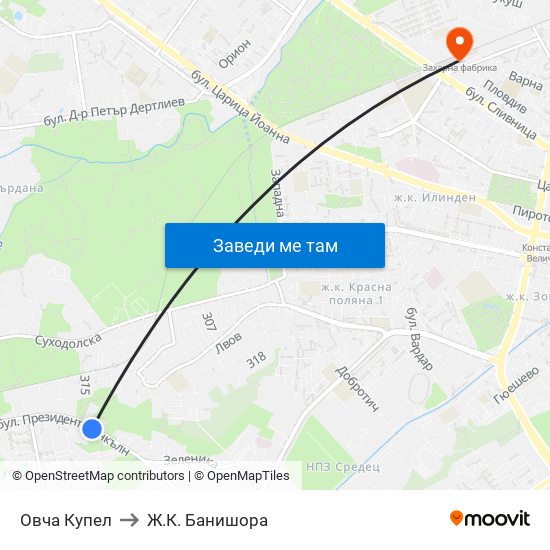 Овча Купел to Ж.К. Банишора map
