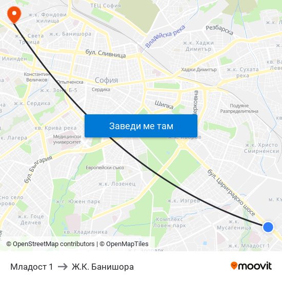 Младост 1 to Ж.К. Банишора map