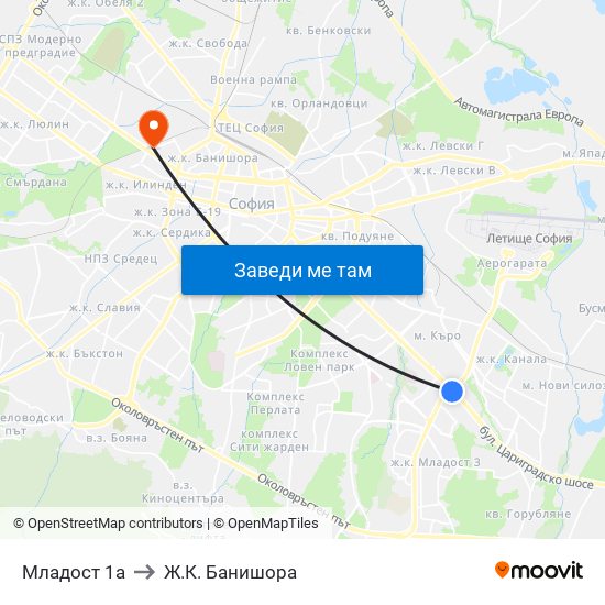 Младост 1а to Ж.К. Банишора map