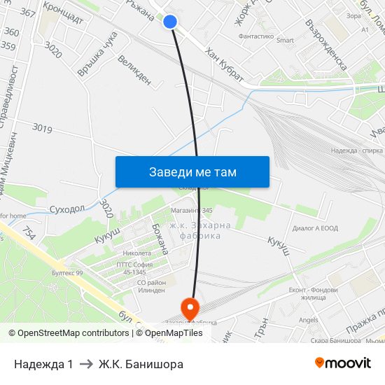 Надежда 1 to Ж.К. Банишора map