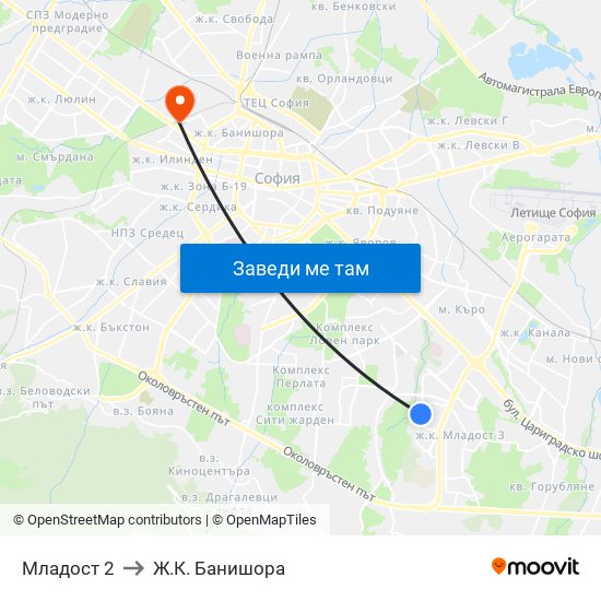 Младост 2 to Ж.К. Банишора map