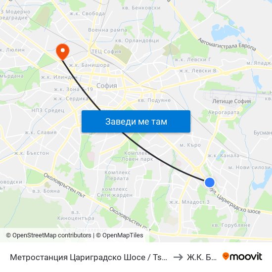 Метростанция Цариградско Шосе / Tsarigradsko Shosse Metro Station (1016) to Ж.К. Банишора map